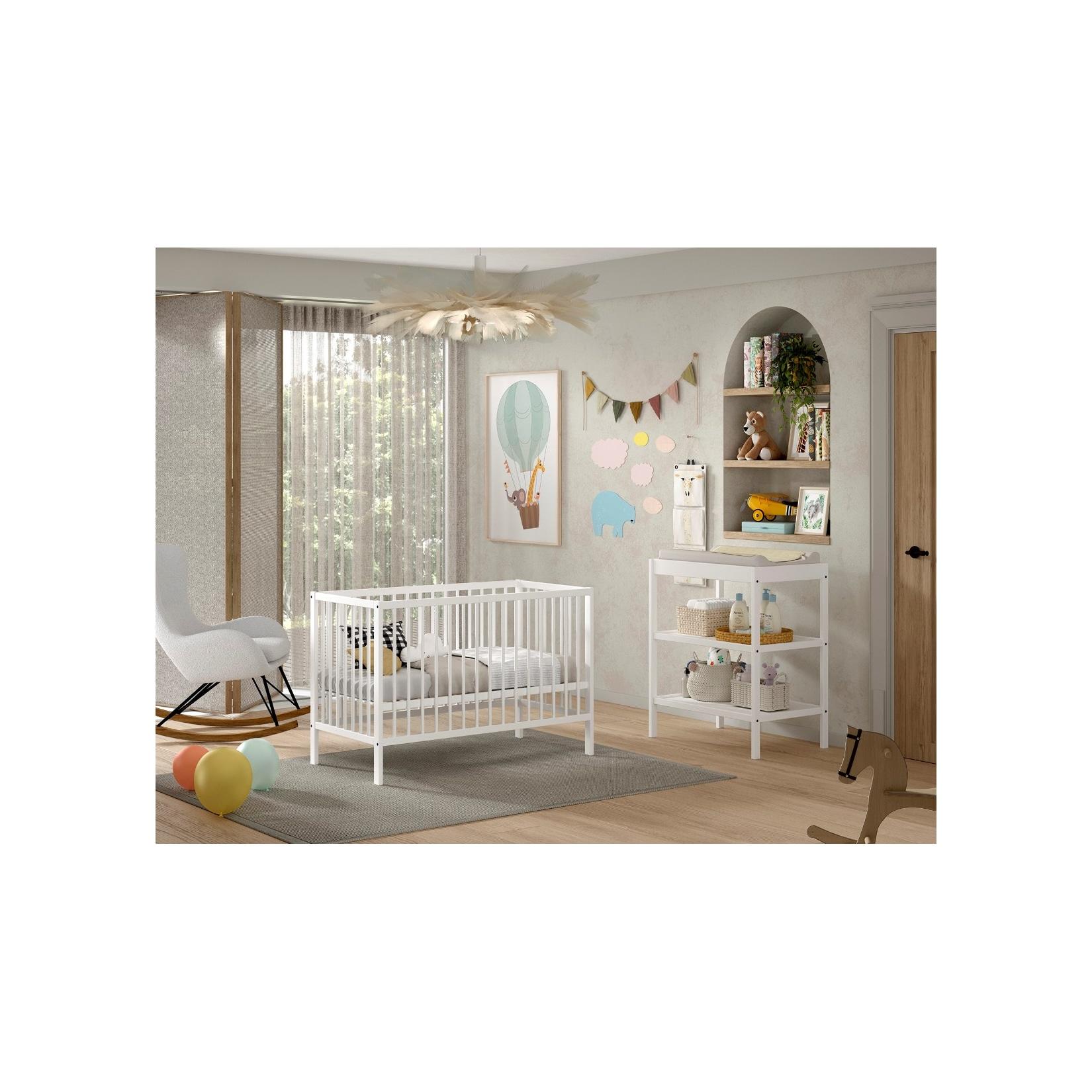 DINO Baby Set best. aus Babybett und Wickelregal, Buche massiv - versch. Ausführungen - Weiß