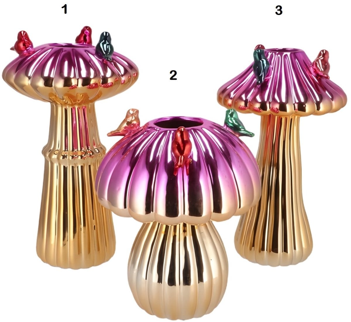 Daan Kromhout Design Vogelvaas Paddenstoel - Goud en Pink - H 25 cm, Ø 16 cm