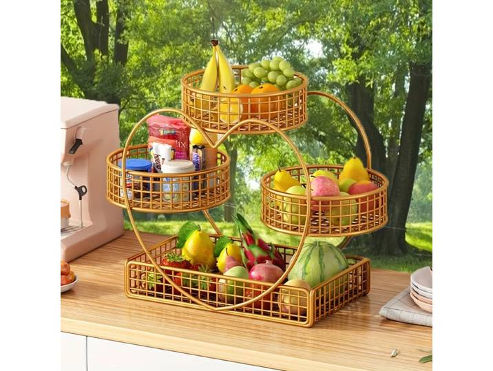 Panier de fruits à 3 niveaux en forme de cœur, bol de panier de fruits et légumes de comptoir pour pain, collation, légumes, Fruits, adapté aux pique-niques, 1 pièce