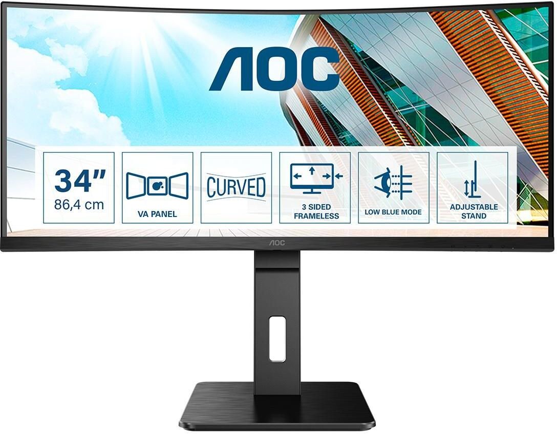 AOC P2 CU34P2A 34" (86.4 cm) Curved Ultrawide LED Monitor - 3440 x 1440 UWQHD VA, 100 Hz, 2x HDMI, DisplayPort, USB Hub, Speakers, Black