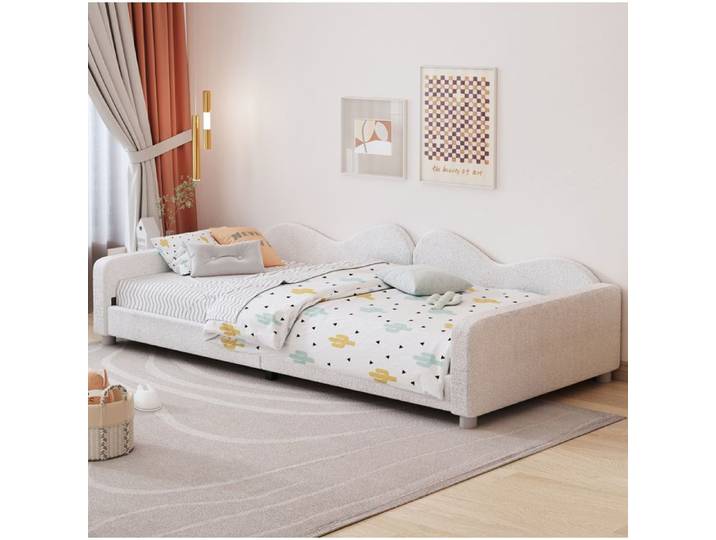 Structure de lit lit enfant 90x200 cm avec tête de lit sommier à lattes en peluche blanc