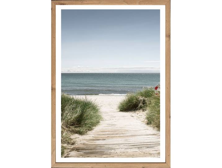 Bild mit Rahmen BÖNNINGHOFF Wandbild gerahmt STRANDWEG 50x70 cm – Holzsteg zum Meer im Scandi Stil , braun (farbe rahmen: artisan, farbe bild(er): braun, blau, weiß, grün), B:50cm H:70cm T:2,1cm, MDF, Papier, Bilder, Bild mit Rahmen, mit dekorativem Rahmen