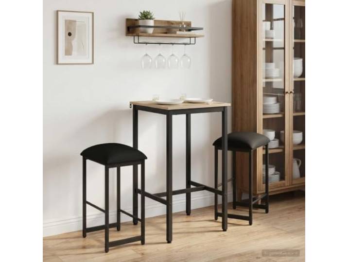 YUTAASU Barhocker 2er Set Schwarz 40x32x74 cm Holzwerkstoff mit Stahlrahmen