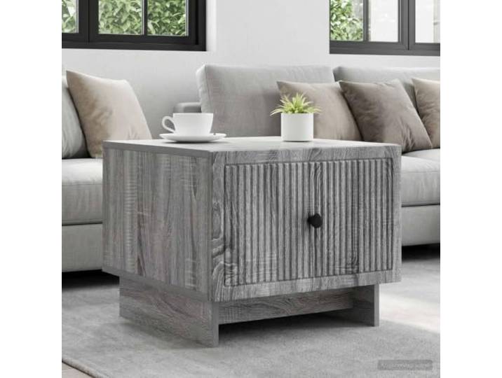 TEKGHUT Couchtisch Sonoma-Grau 49x50x40 cm Holzwerkstoff mit Schubladen Mit Stauraum, gestreiftes Randdesign, moderne Optik, pflegeleichte Oberfläche, vielseitig nutzbar