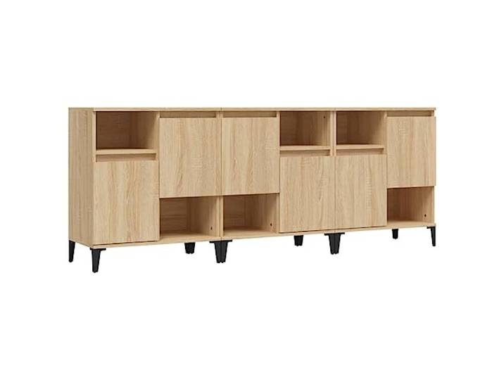 Kaorsrow Sideboard 3er Set Sonoma-Eiche 60x35x70 cm Kommode Holzwerkstoff Vielseitiger Mehrzweckschrank mit 4 Fächern für Wohnzimmer und Flur. Stabil, pflegeleicht und flexibel montierbar.