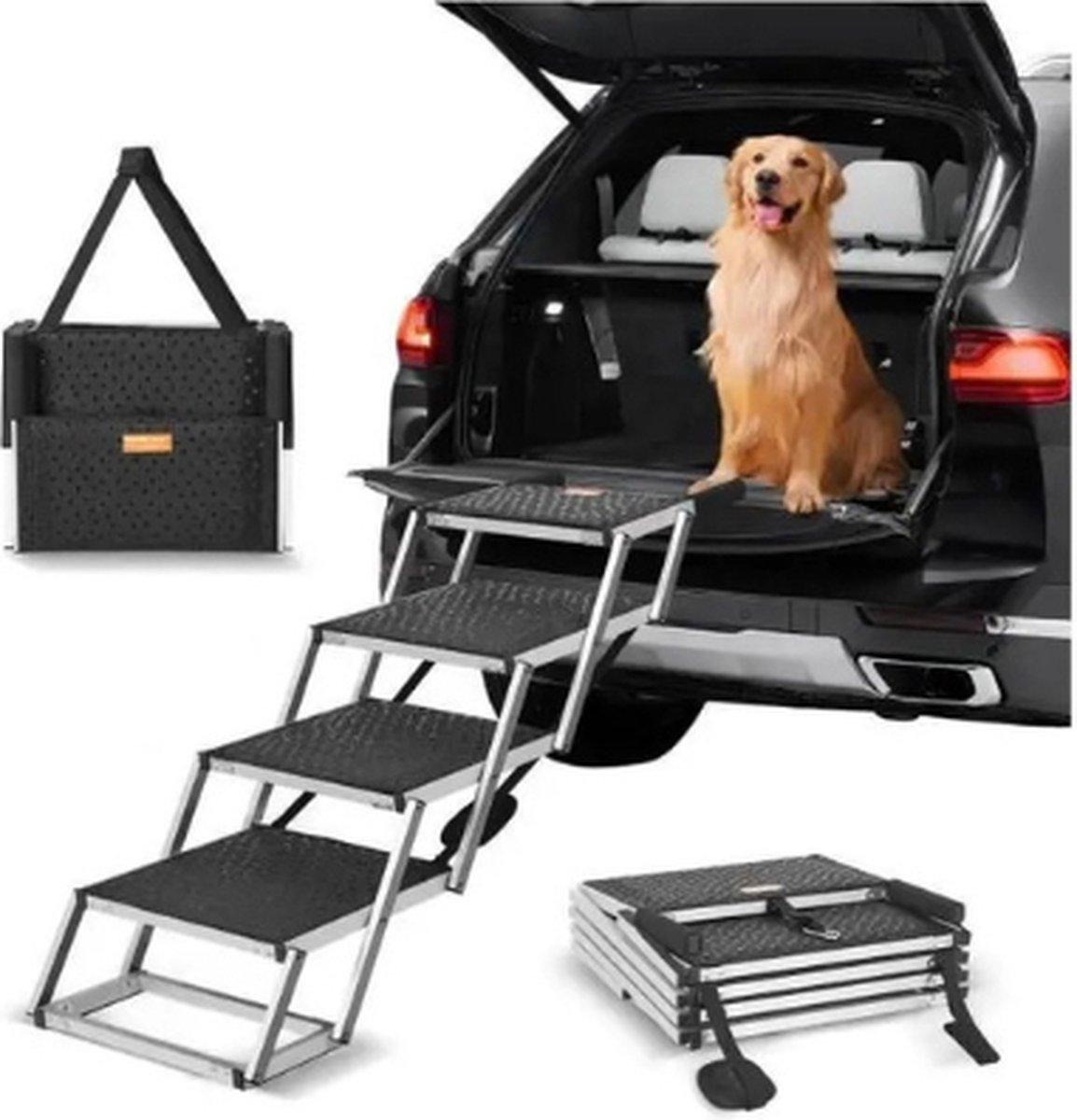 Mygroot - Hundetreppe fürs Auto - breit - 4 Stufen - Autostufen - faltbar - tragbar - Haustierstufen - leichtes Aluminium