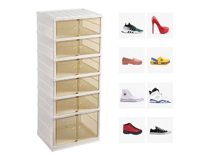 LVHCMFOHM Meuble à Chaussures Pliable/Empilable - Armoire à Chaussures avec Portes Transparente - 44x34 5x117 cm - Blanc