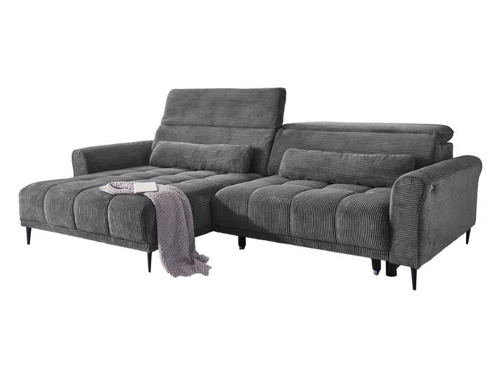 Ecksofa Cord grau elektrisch ausfahrbar 277 cm - OT links - LOGAN