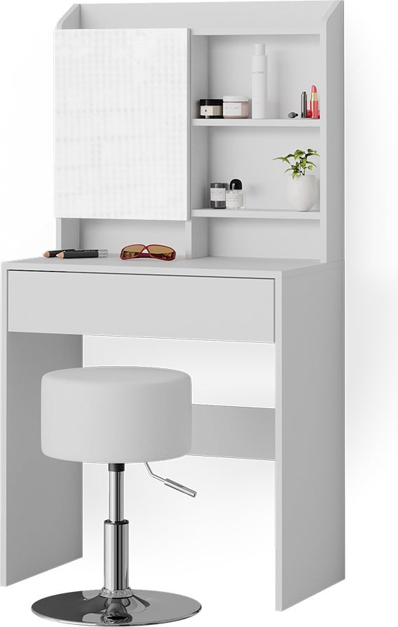 Vicco Laura Kaptafel Wit met Spiegel en Kruk, Breedte: 70 cm
