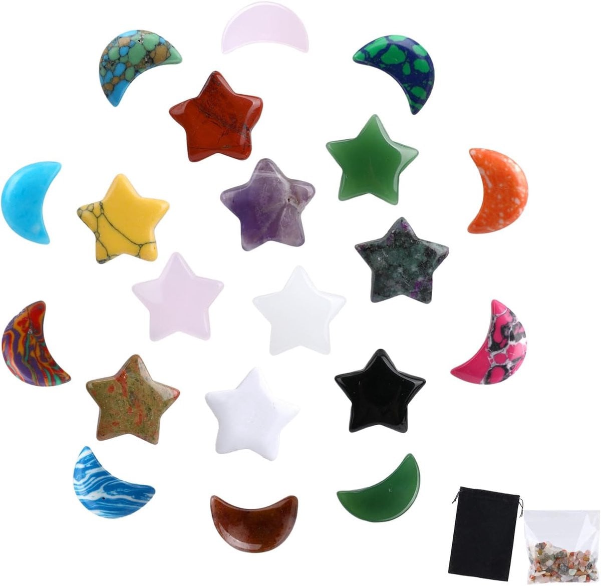 Set van 20 handgepolijste unieke geluksstenen en edelstenen bedeltjes voor decoratie en als cadeau