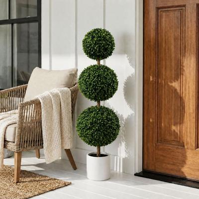 YVANLA Artificial Triple Ball Boxwood Topiaries Trees Potted - 4FT
