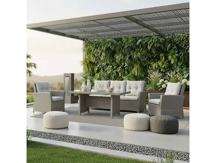 Dining-Loungeset Brentwood Grau, Kunststoffgeflecht