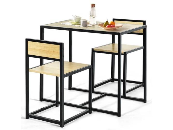 COSTWAY Ensemble Table à Manger 1 Table et 2 Chaises Encastrable Style Industriel Moderne pour Salle à Manger Bistro Naturel