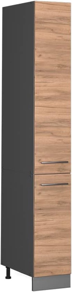 Keukenkast Goud Eiken - Hoge Opbergkast met Soft-close Scharnieren - Breedte: 30 cm