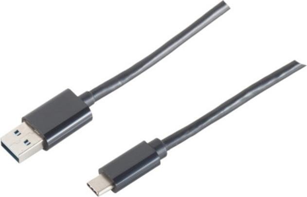 S-CONN USB A naar USB C kabel, USB 2.0, 1 meter, zwart