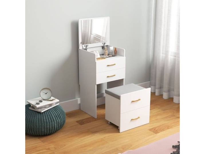 Xylo - Grande coiffeuse LED réglable miroir tabouret 1 tiroir 2 portes blanc 110×40×132 cm