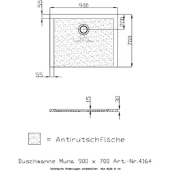 Hoesch Duschwanne Muna 900x700x30 mit Antirutsch 4164.715