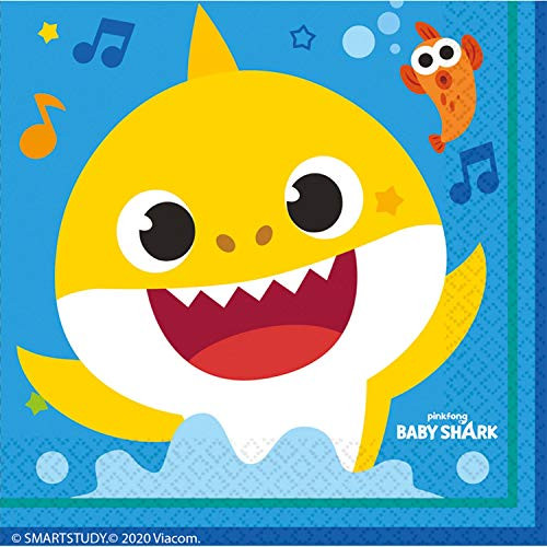 Amscan Baby Shark papieren servetten, 16 stuks, 33 x 33 cm, meerkleurig