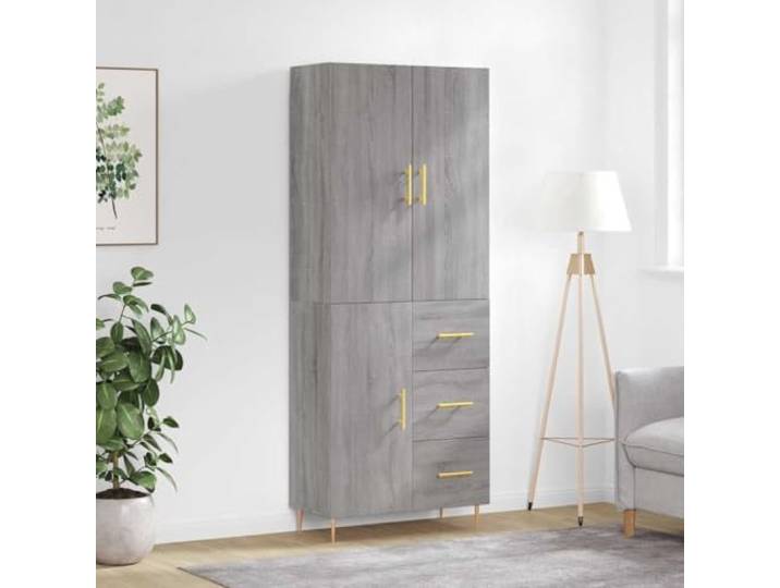 HEFZGDB Highboard Betongrau Sonoma 69,5x34x180 cm aus Holzwerkstoff mit Wandhalterung zur Sicherheit, modernes Design Schrank für Wohnzimmer mit viel Stauraum, Aufbewahrungsschrank