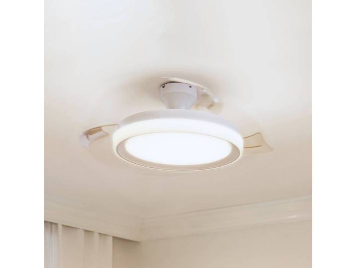 Philips LED-Deckenventilator Bliss, weiß, DC, leise dimmbar, weiß / opal, für Wohn- / Esszimmer, Metall, Modern