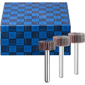 PFERD-TOOLS Fächerschleifer SET F 2010/6 A, Set, Schaft-Ø 6 mm, Körnung 60-120, Außen-Ø 20 mm, für Edelstahl, Stahl, 3-teilig