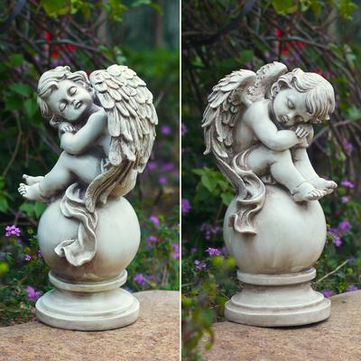 Zaer Ltd Set of 2 Magnesium Cherubs on Globe Pedestal