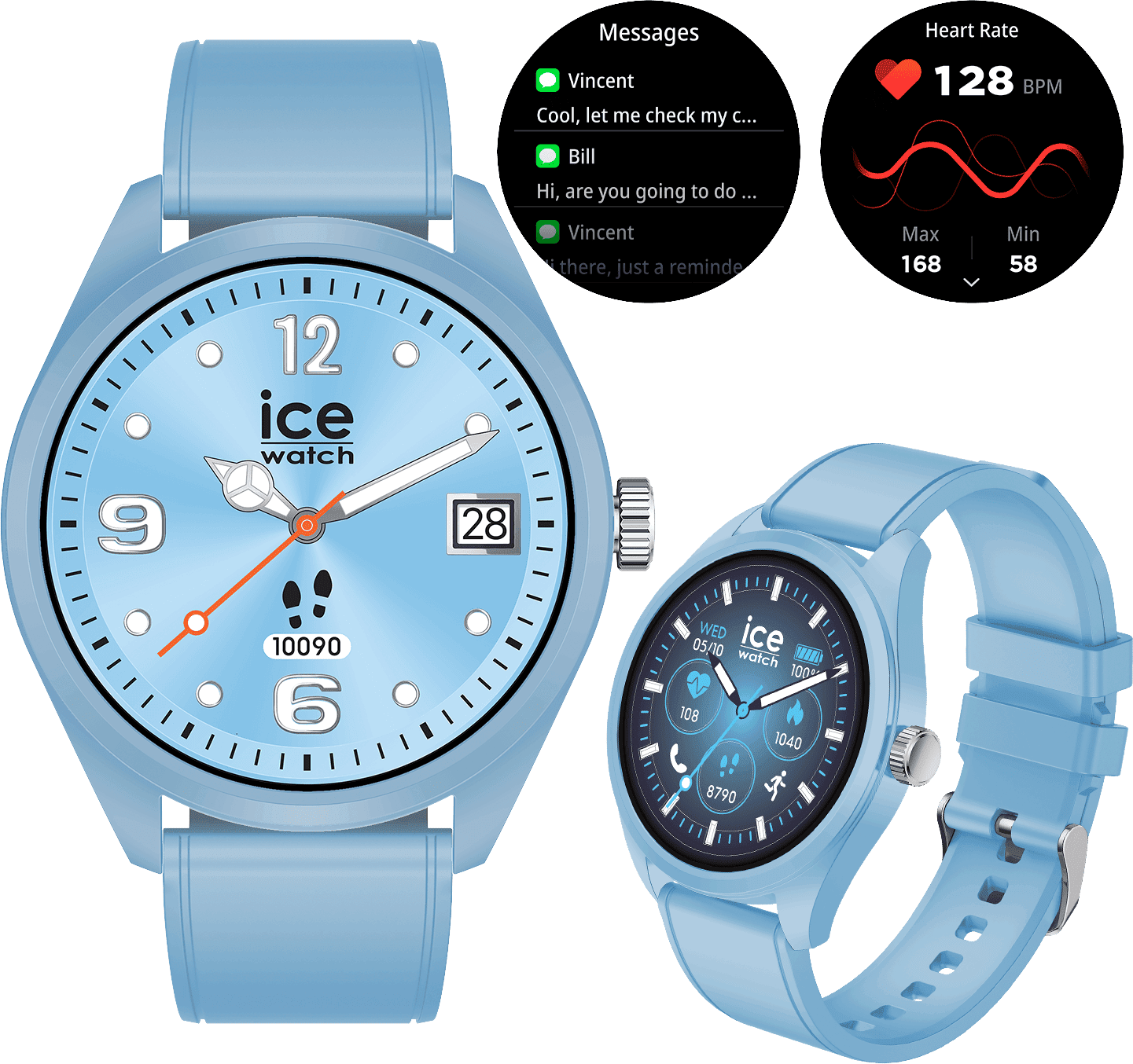 Smartwatch ICE-WATCH, blau, blau, Smartwatches, Smartwatch, Armbanduhr, Damenuhr, Herrenuhr, Silikonarmband, Strava, iOS Health