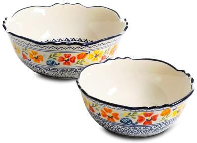 Gibson Rotterdam 2 Piece Cottage Decorated Stoneware Bowl Set
