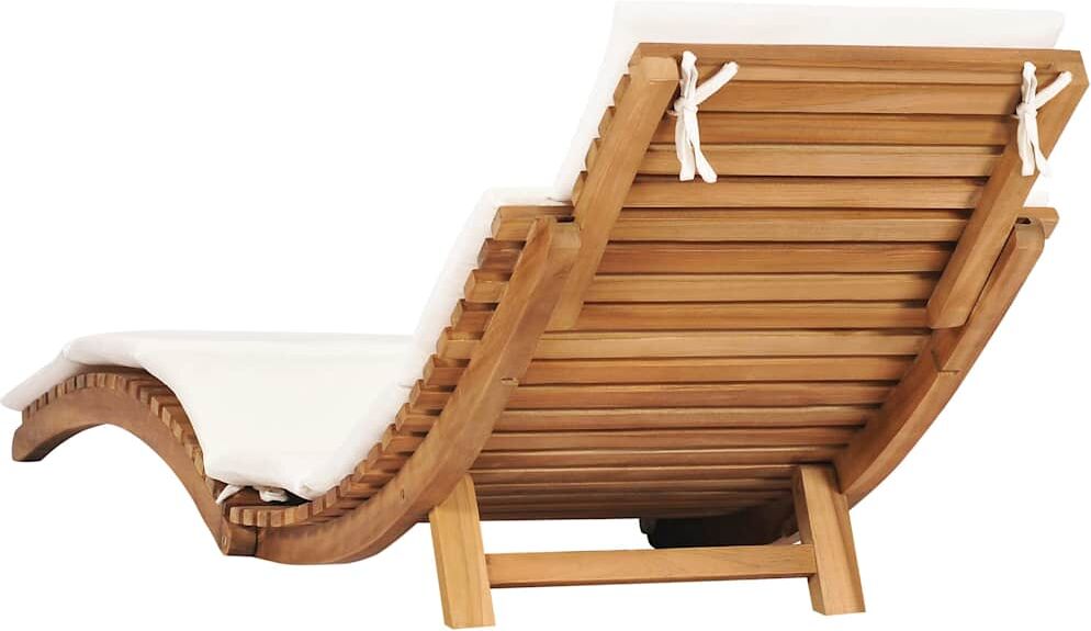 vidaXL Tumbona plegable con cojín blanco crema madera maciza de teca Blanco