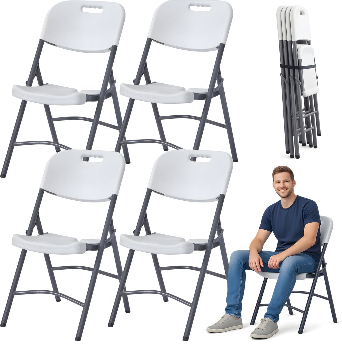 Set van 4 Premium Opklapbare Tuinstoelen - Wit