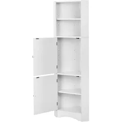 Badezimmerschrank, 36x36x155 cm, dreieckig, Weiß, mit offenen Fächern und Schrank, wasserdicht, feuchtigkeitsresistent, minimalistisches Design