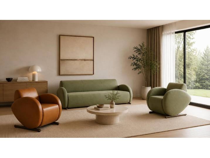 Xlmoebel Polstergarnitur Dreisitzer Sofa Textil Zwei Sessel Textil Kunstleder Polstermöbel, (3-tlg., 3-tlg)