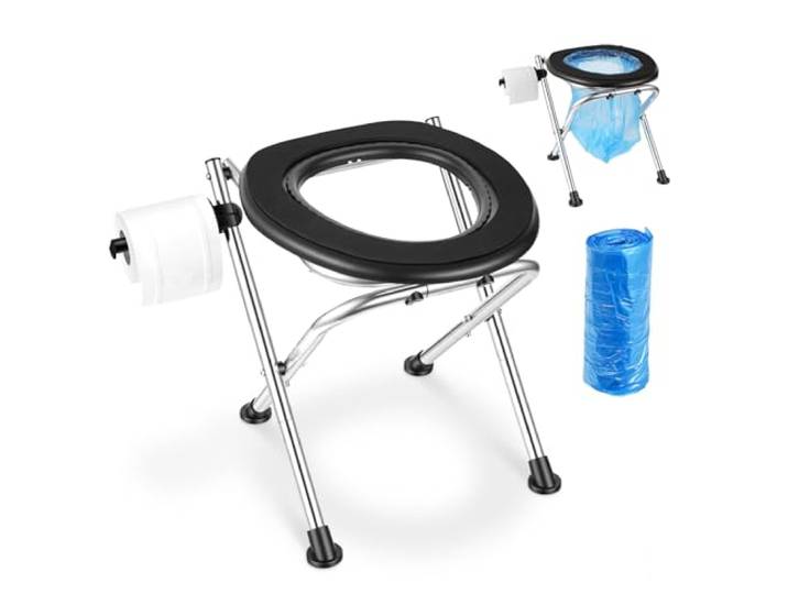 VEVOR Toilette de Camping Pliable\, Toilette Portable avec Capacité de Charge de 160 kg\, pour Domicile Camping-car Caravane Bateau Randonnée Extérieur\, WC de Voyage Chaise en Acier Inoxydable
