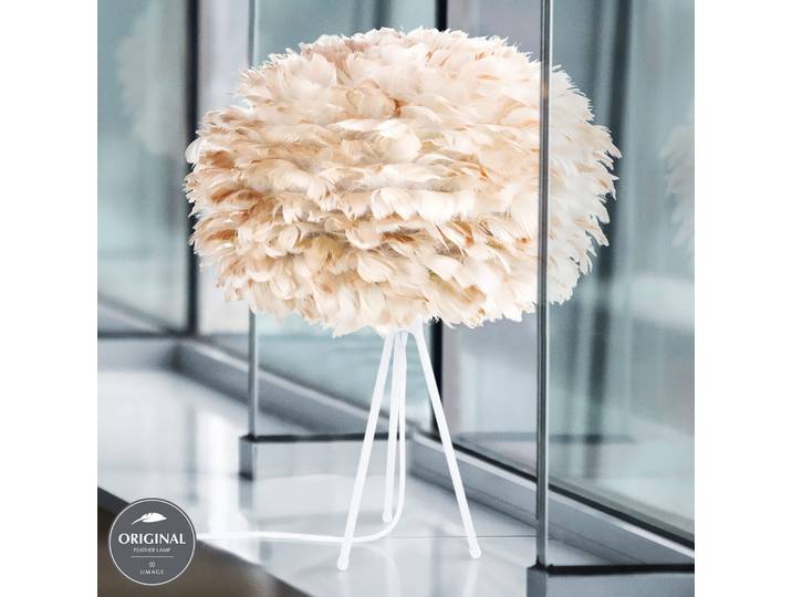 Eos Tischleuchte Medium Hell Braun/Weiß - UMAGE - Wohnzimmer - Design - Metall - Mit Schirm