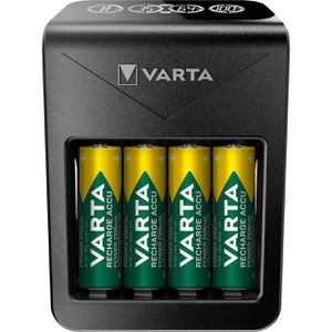 Varta Akku-Ladegerät LCD Plug Charger+, 57687, für AA, AAA, 9V Akkus, 4 Ladeschächte, mit 4 Akkus