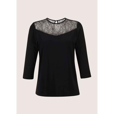 Kurzarmshirt MADELEINE "Shirt mit Spitze Rundhals-Shirt mit Spitze", Damen, Gr. 34, schwarz, Obermaterial: 50% Baumwolle CO. 50% Modal CMD., Modern, normal, Shirts