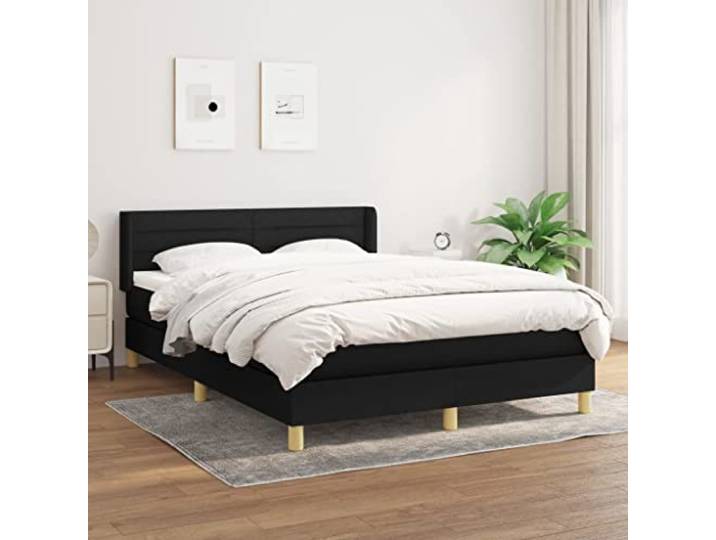 RJPLMFV Lattenrost, Matratze, Schwarz, 140 x 190 cm, Stoff Verstellbarer Kopf, Taschenfedern, Rückenstütze, mittlere Härte, langlebig
