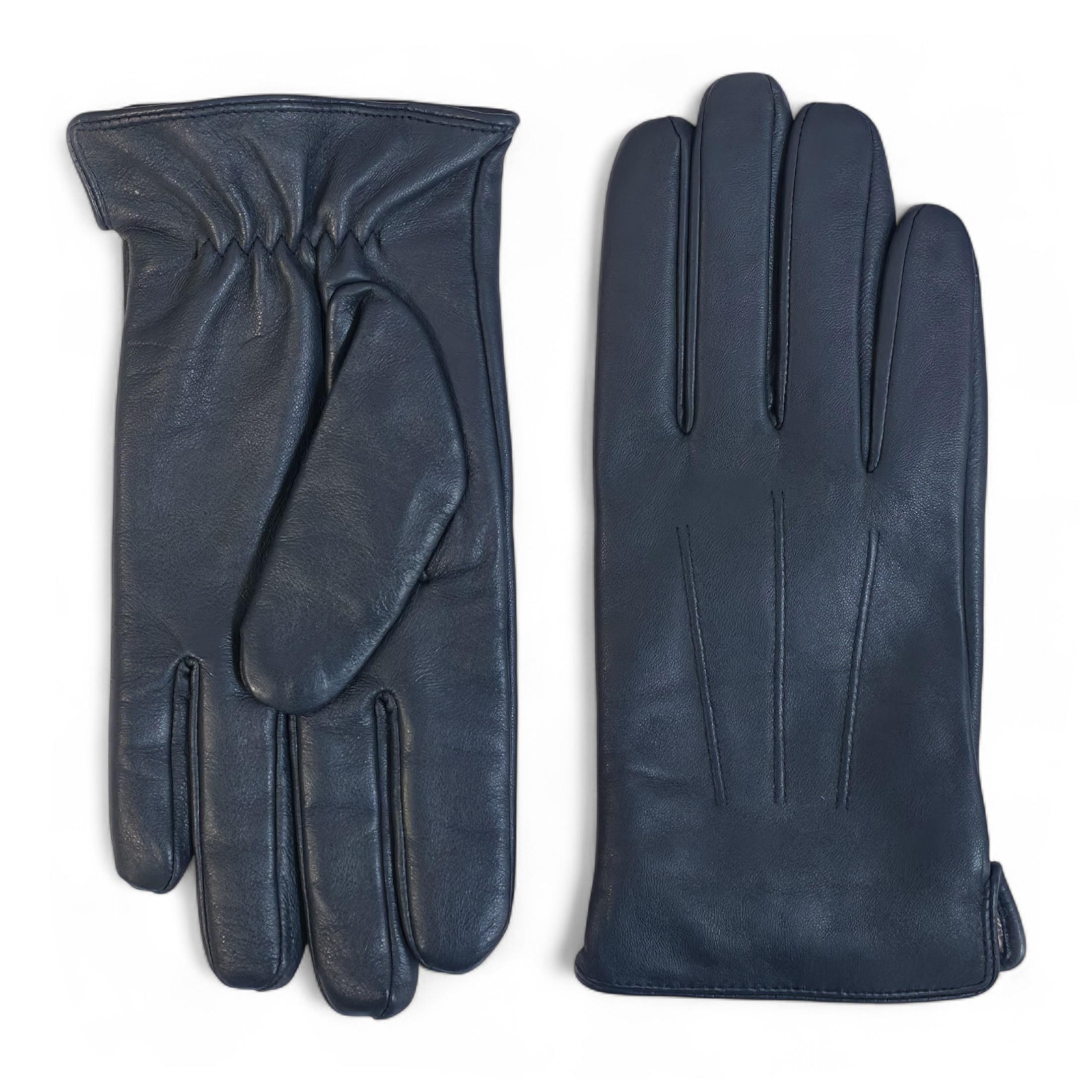 Herrenhandschuhe aus marineblauem italienischem Leder mit warmem Wollfutter, ideal für Winter, Reiten und Autofahren.