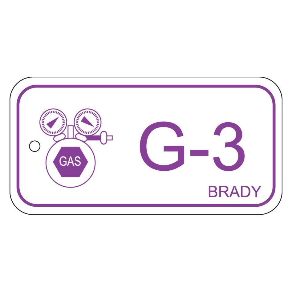 Brady B-7527, Polypropylen Schild, Energy Source Tag - Gas, 75 x 38mm, Violett auf Weiss, Beschrift (ENERGY TAG-G-3-75X38MM-PP/25)