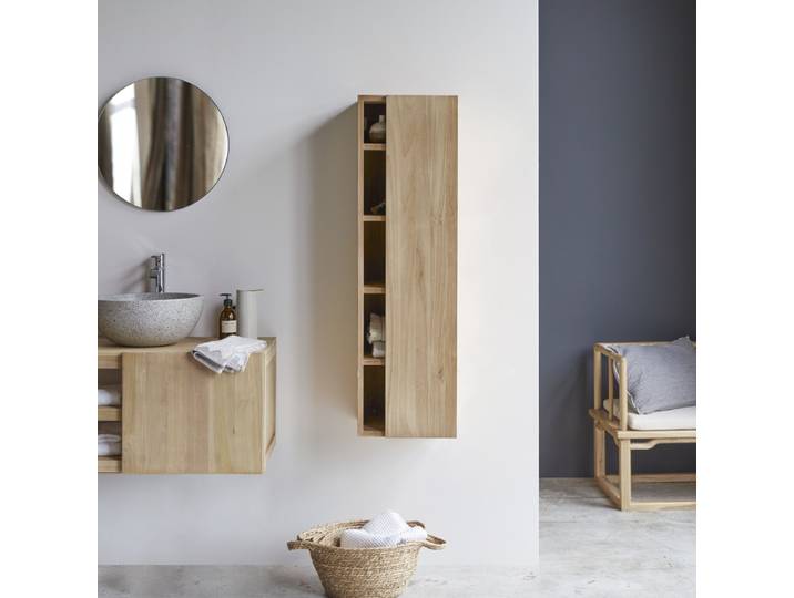 Badezimmer Hängeschrank Hochschrank aus massivem Teak Bad Naturholz Badschrank - Natur