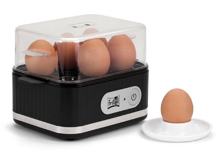 FRITEL Eierkoker EC 1475 - Egg cooker / Elektrische ei-kooktoestel - 400W - 1-6 eieren - Zacht / Medium / Hard - Zwart + Eierprikker / Maatbeker