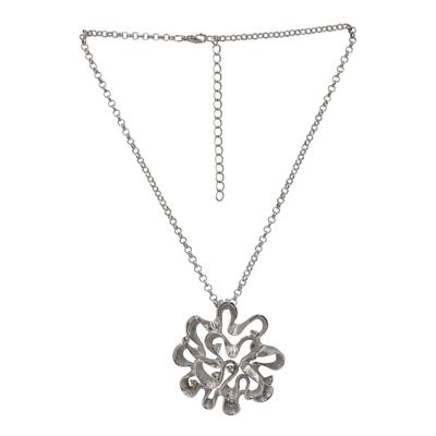 Kette mit Anhänger STEUER "Blüte silberfarben mit 9 Glassteinen", silber, Halsketten, Damen, 51cm, Metall, L: 51 B: 55mm, glänzend, B:55mm