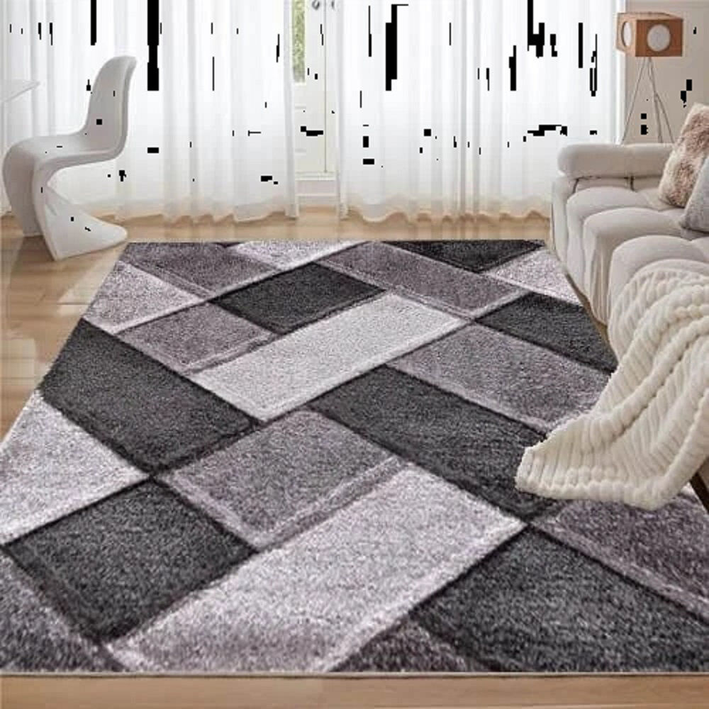 Ebern Designs Rectangle Geometric and Geometric Shapes Shaggy Area Rug Grey Rectangle 160 x 230 cm