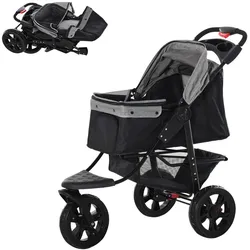 PawHut Hundewagen Hundebuggy Katzen Pet Stroller mit 3 Rädern klappbar Grau