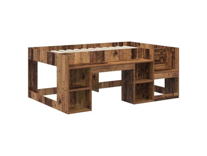SKTQYQO Bettgestell mit Stauraum, Holz, Antik, 80 x 160 cm Technisches Holz, feste Latten, geräumige Regale, modernes Design, einfache Montage