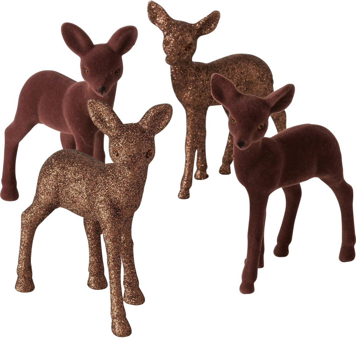 Boltze Winter Decoratie Hert - 4 stuks - Bruin - B/D/H: 14 x 16 x 6 cm