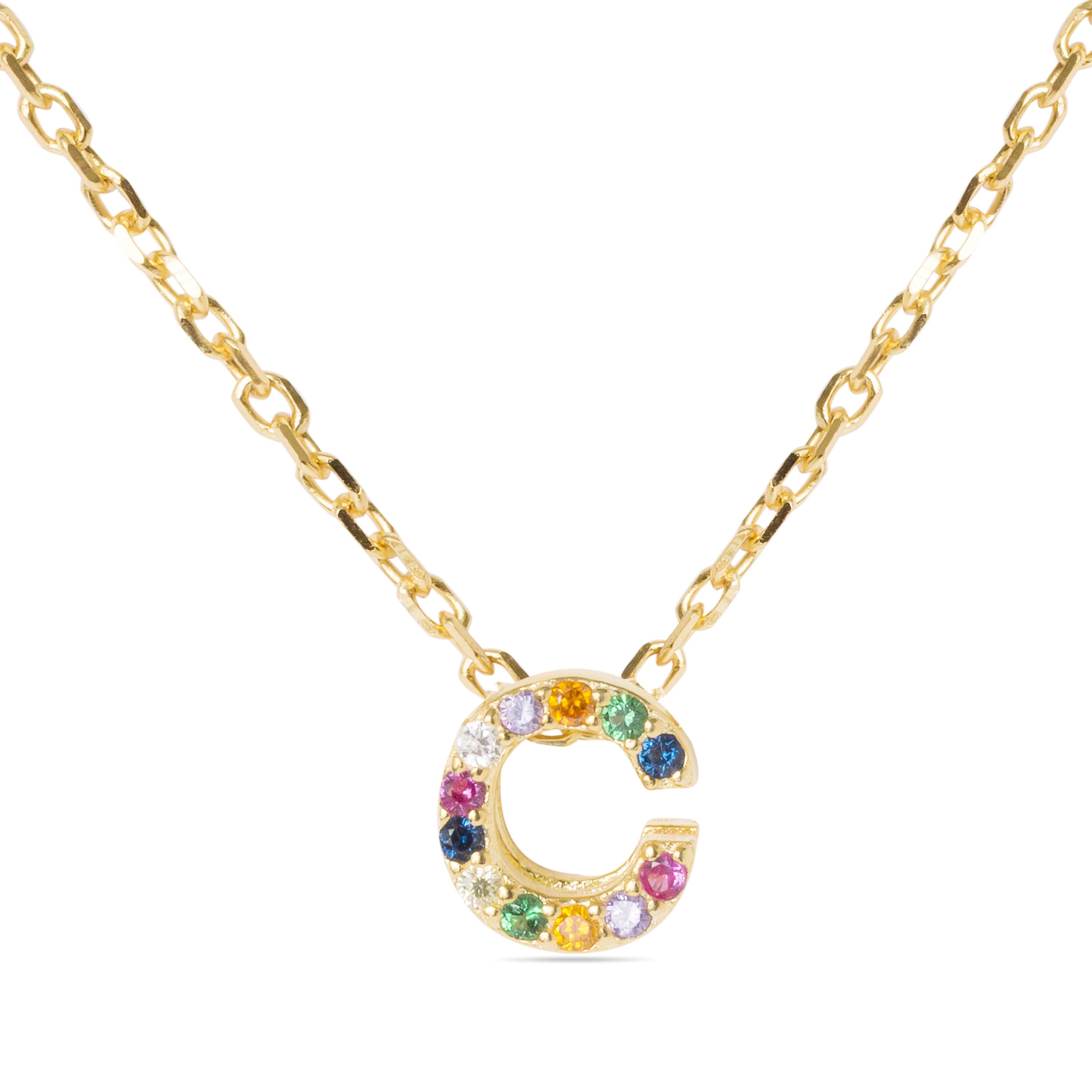 Luxenter Alphabet-Halskette aus 925er Sterlingsilber und mehrfarbigen Zirkonia mit einer Vergoldung aus 18-karätigem Gelbgold