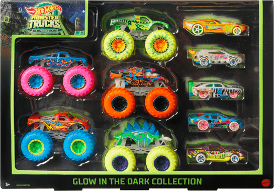 Hot Wheels Monster Truck Glow in Dark Bundle Random Selection - 10 Vehicles - 1:64 Scale - For Kids