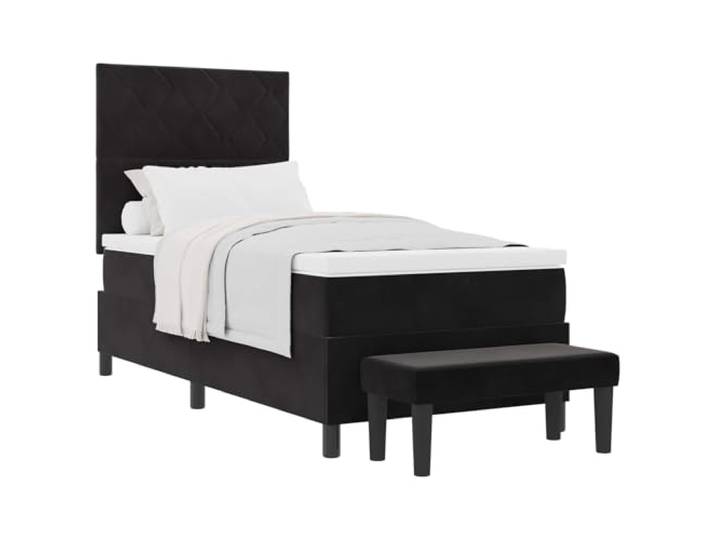 KTHLBRH Boxspringbett mit Kopfteil aus schwarzem Samt, 190 x 90 cm Kopfteil aus hochwertigem Samt, Holzrahmen, mittelfeste Schaumstoff-Matratze, modernes Design,