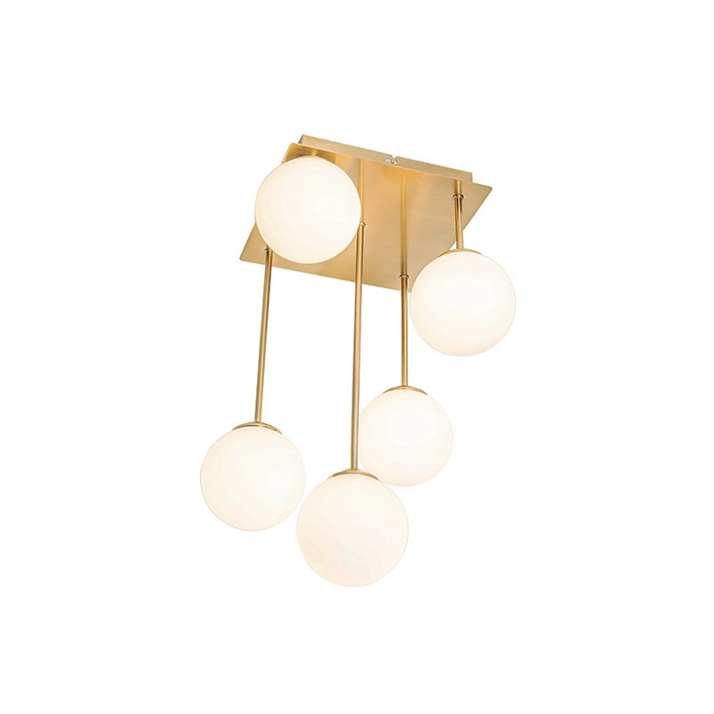 Qazqa Athens Moderne Plafondlamp Goud met Wit Opalen Glas, 5-Lichts
